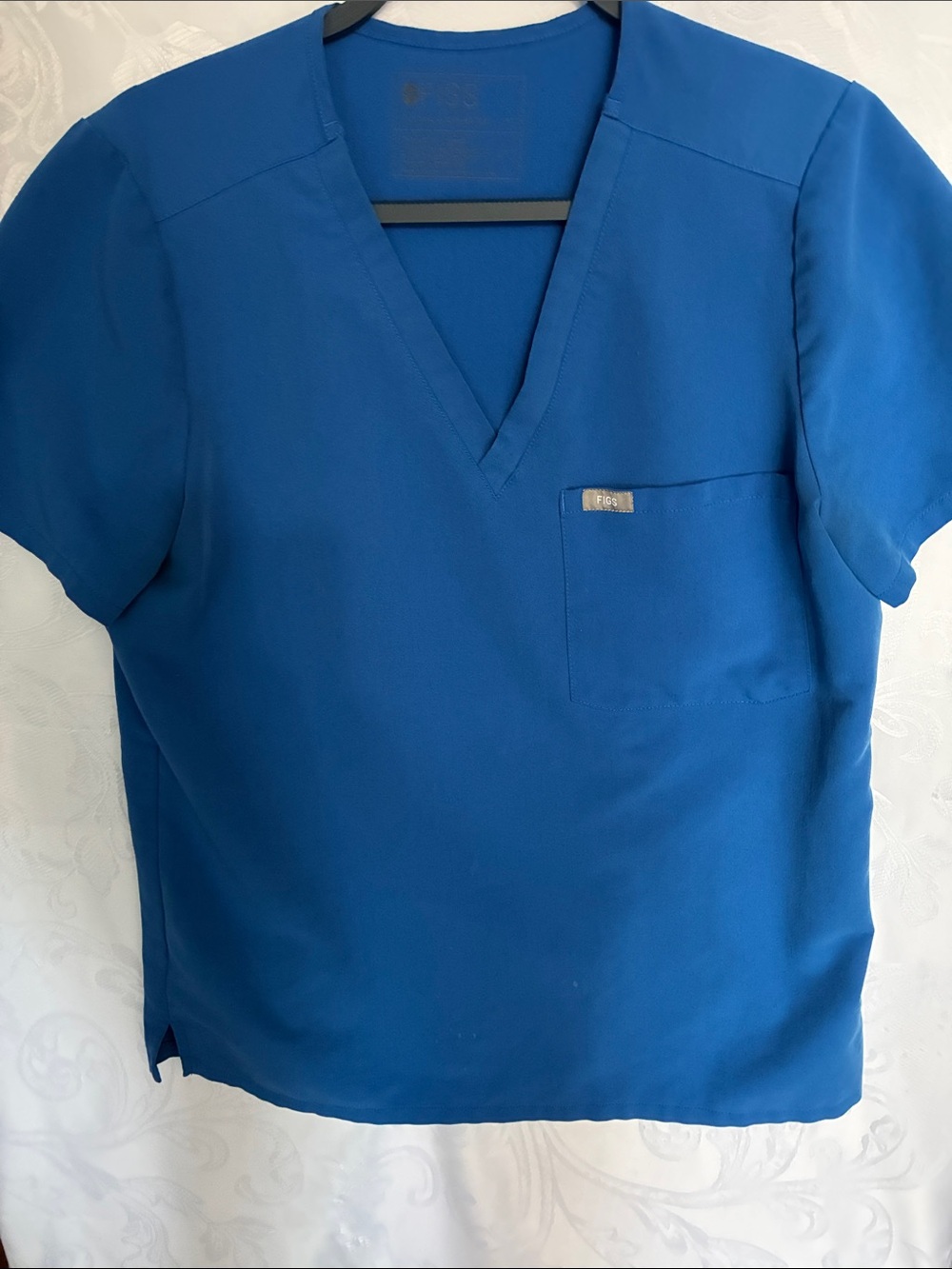Figs Royal Blue V-Neck Short Sleeve Scrub Top